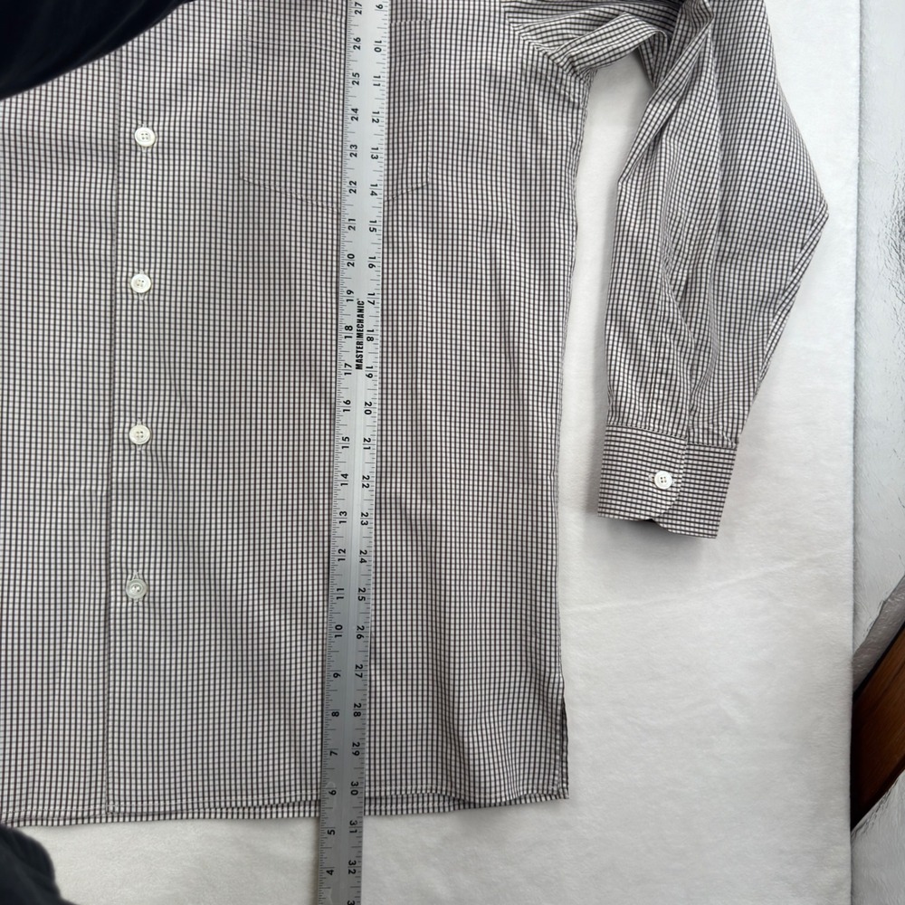 Ermenegildo Zegna Mens Button Down Shirt LRG Brown White Micro Check Office - Picture 6 of 9